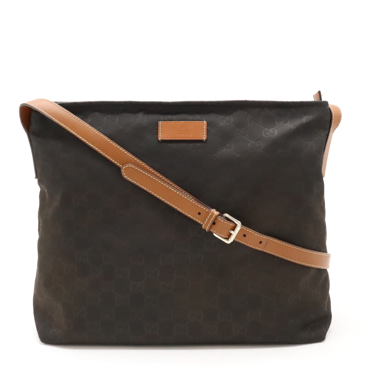 Gucci Nylon Leather Shoulder Bag Dark Brown