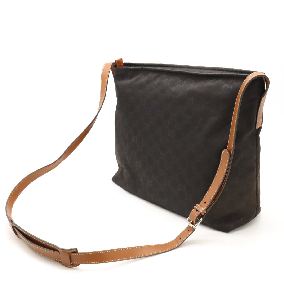 Gucci Nylon Leather Shoulder Bag Dark Brown