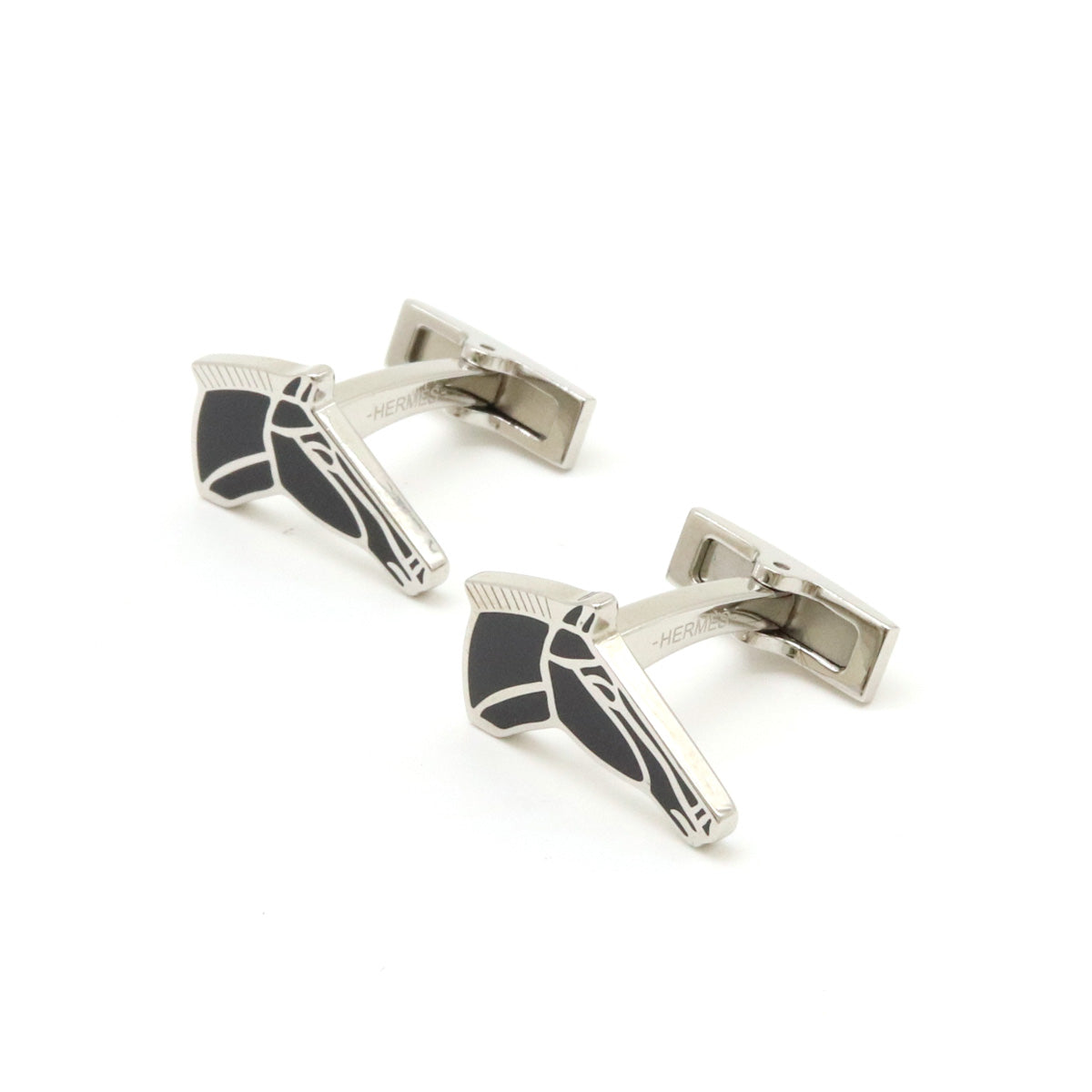 Hermes Horse Motif Metal Cufflinks in Great Condition