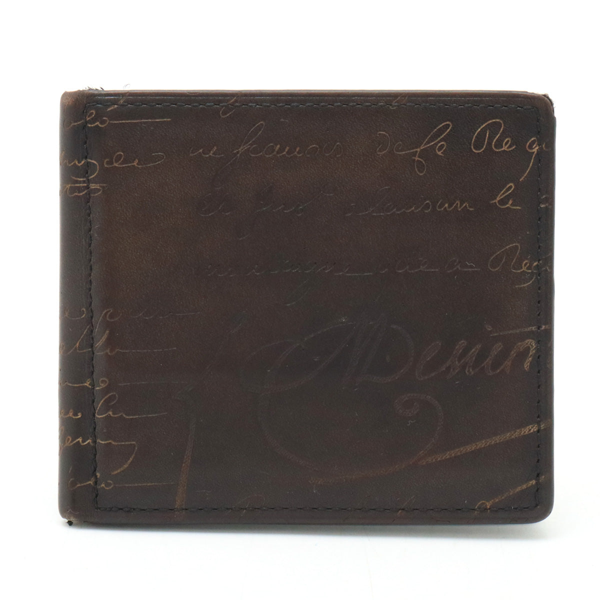 Berluti Leather Calligraphy Bifold Wallet Dark Brown in Good Condition