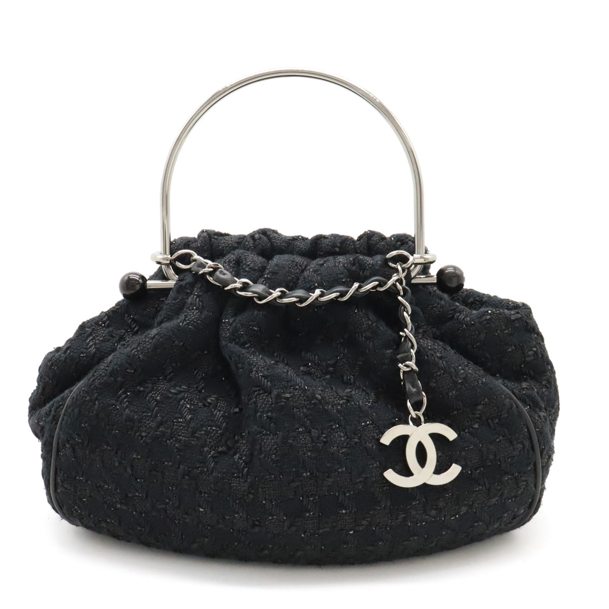 Chanel Tweed Coco Charm Metal Handle Chain Handbag in Very Good Condition