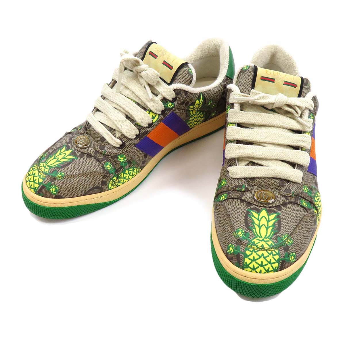 Gucci Leather Sneakers 673409 Beige Green