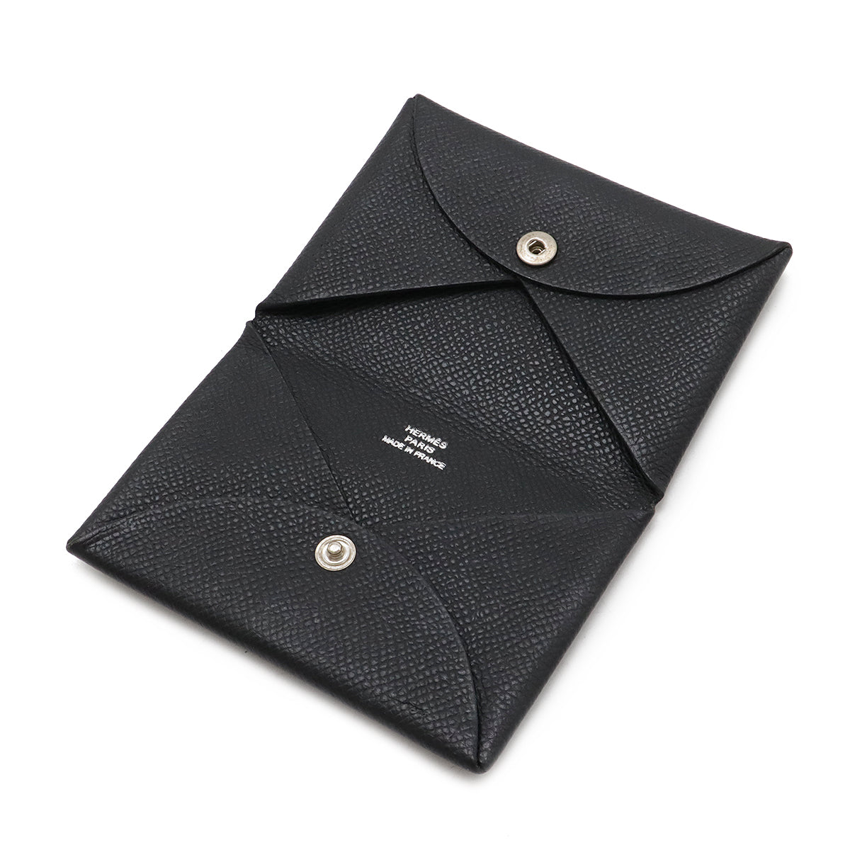 Hermes Calvi Card Case Black Leather