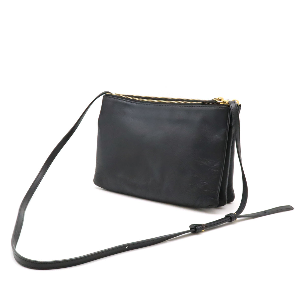 Celine Trio Large Leather Shoulder Bag Black in Good Condition