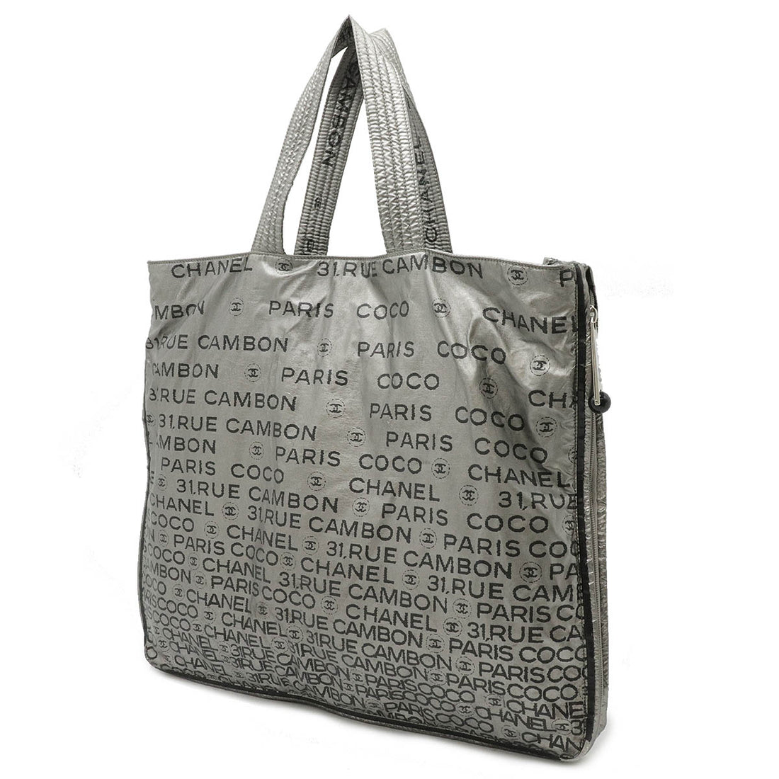 Chanel Nylon Logo Tote Bag Silver A46113 in Good Condition