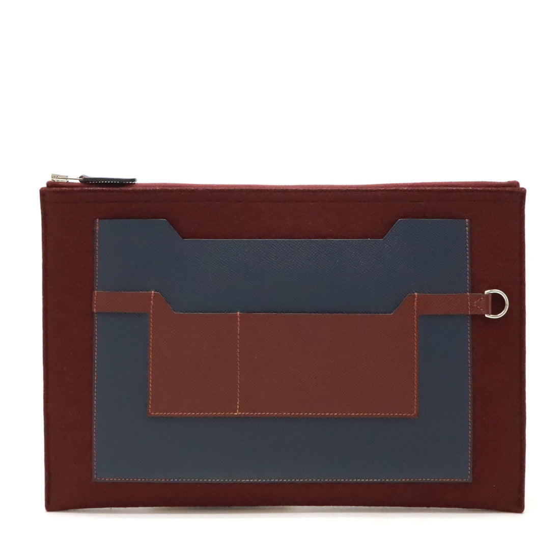 Hermes Toodoo 37 Color Block Clutch Bag Felt/Vaux Epson Leather