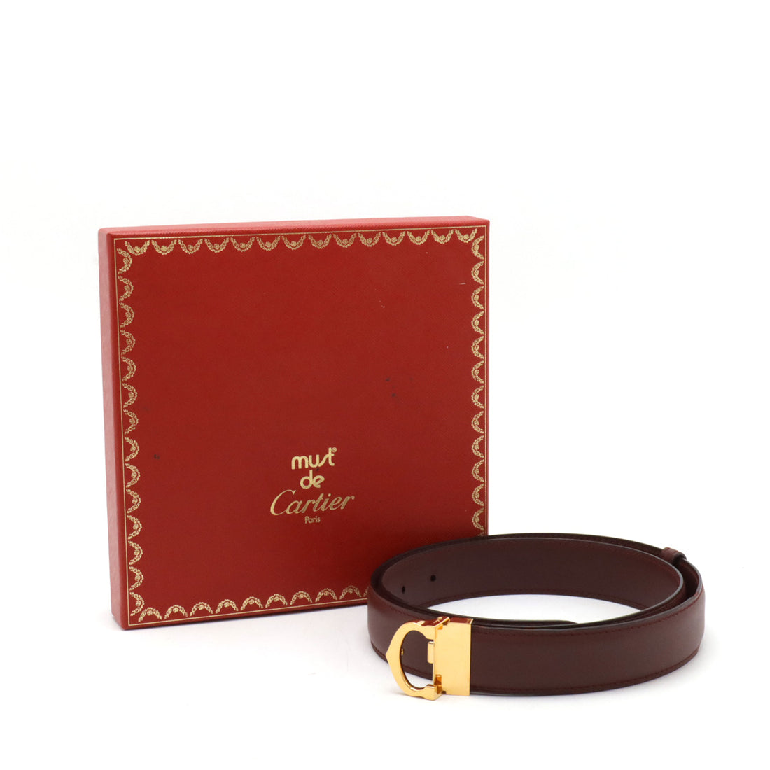 Cartier Must de Cartier Leather Belt Bordeaux Gold in Pristine Condition