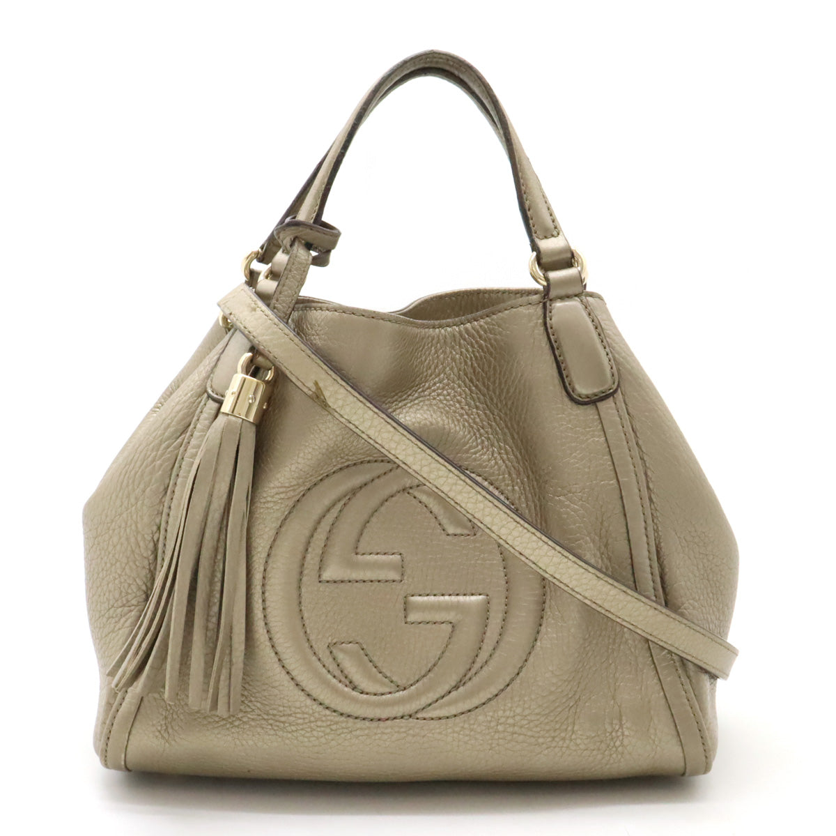 Gucci Soho Interlocking G Fringe Tassel Metallic Leather Handbag 2WAY 336751