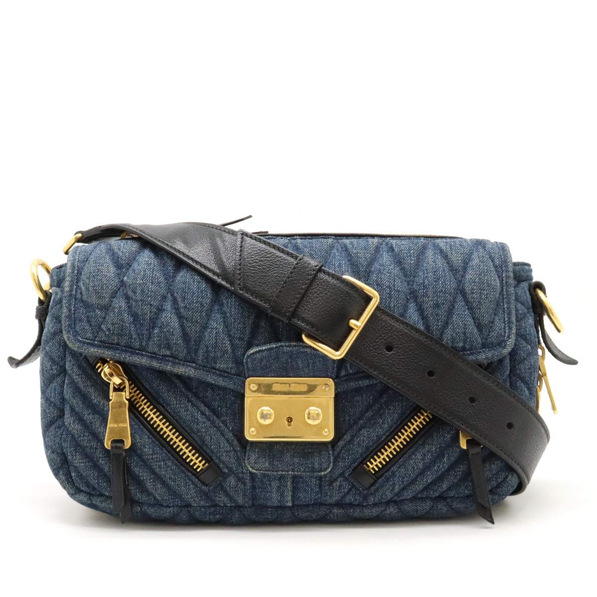 Miu Miu Denim/Leather Matelassé Shoulder Bag RR1903 in Very Good Condition