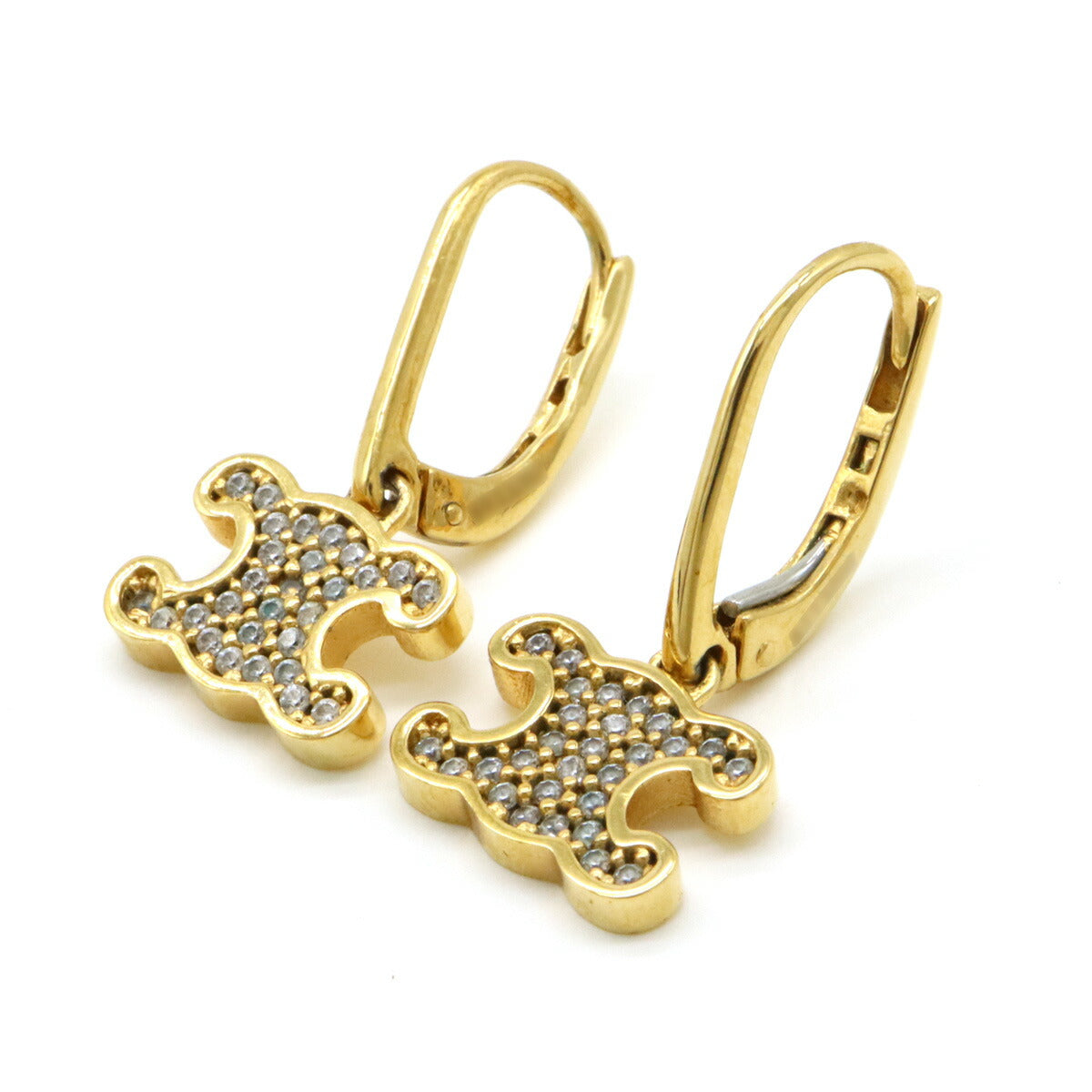 Celine Triomphe Rhinestone Hoop Earrings Gold