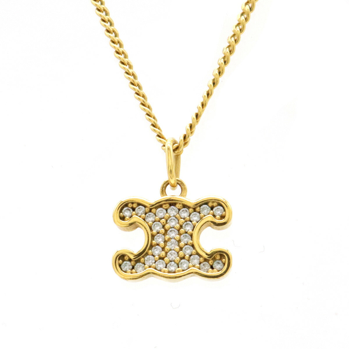 Celine Triomphe Crystal Necklace Pendant Gold