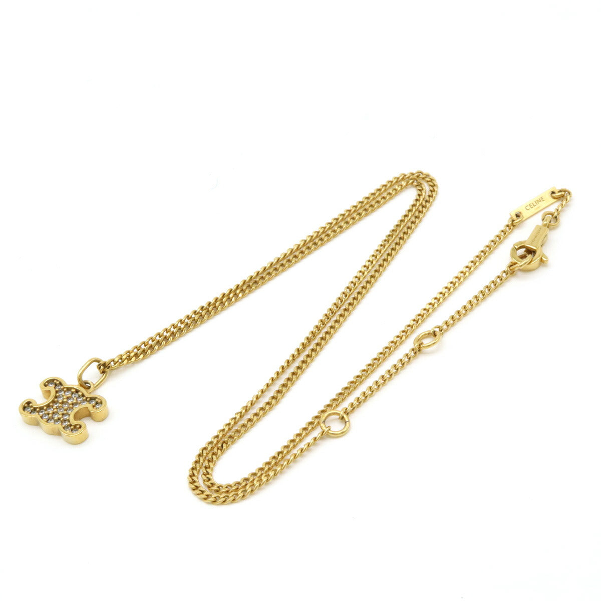 Celine Triomphe Crystal Necklace Pendant Gold