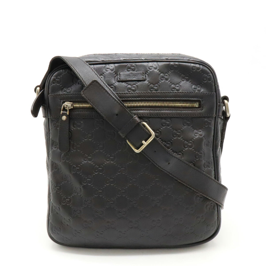 Gucci Leather Guccissima Shoulder Bag Dark Brown