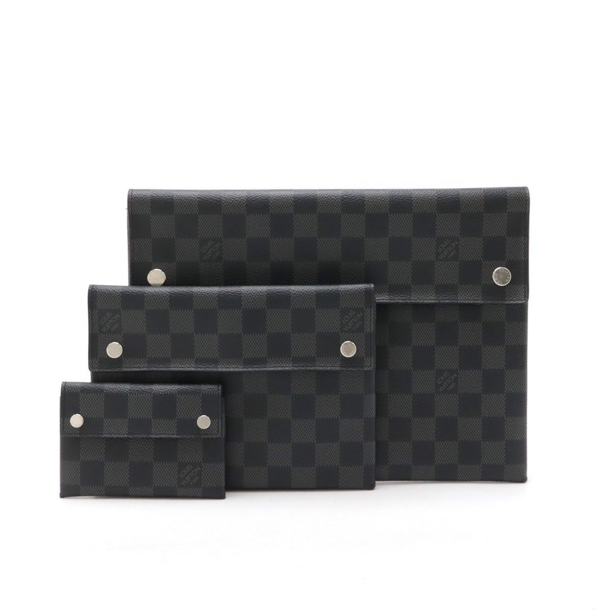 Louis Vuitton Damier Graphite Alpha Triple Pouch Clutch Bag Card Case Set N60255 in Good Condition