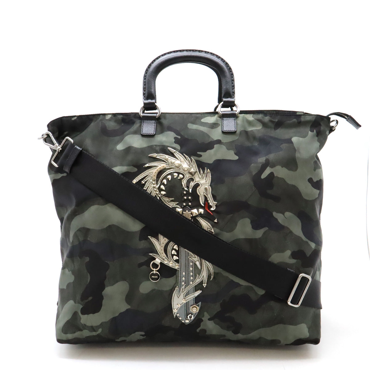 Prada Nylon/Leather Handbag 2WAY Shoulder Bag Dragon Camouflage VA889S