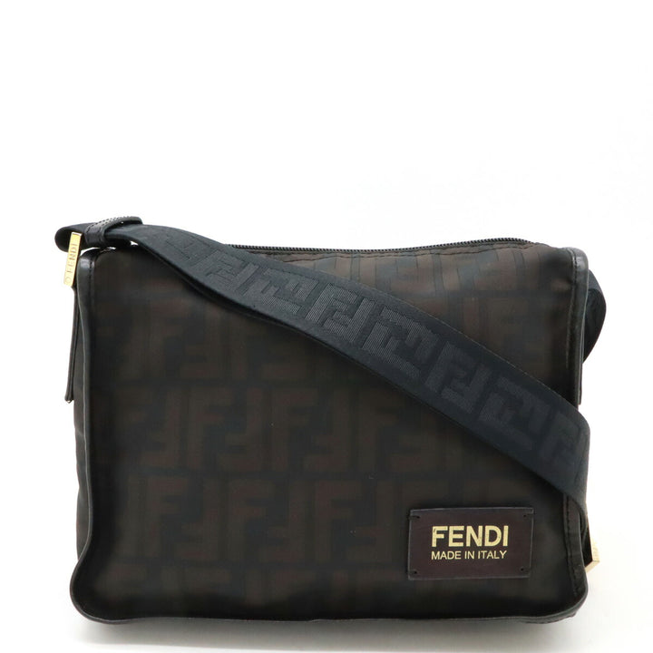 Fendi Nylon/Leather Zucca Pattern Shoulder Bag 7VA220 in Very Good Condition