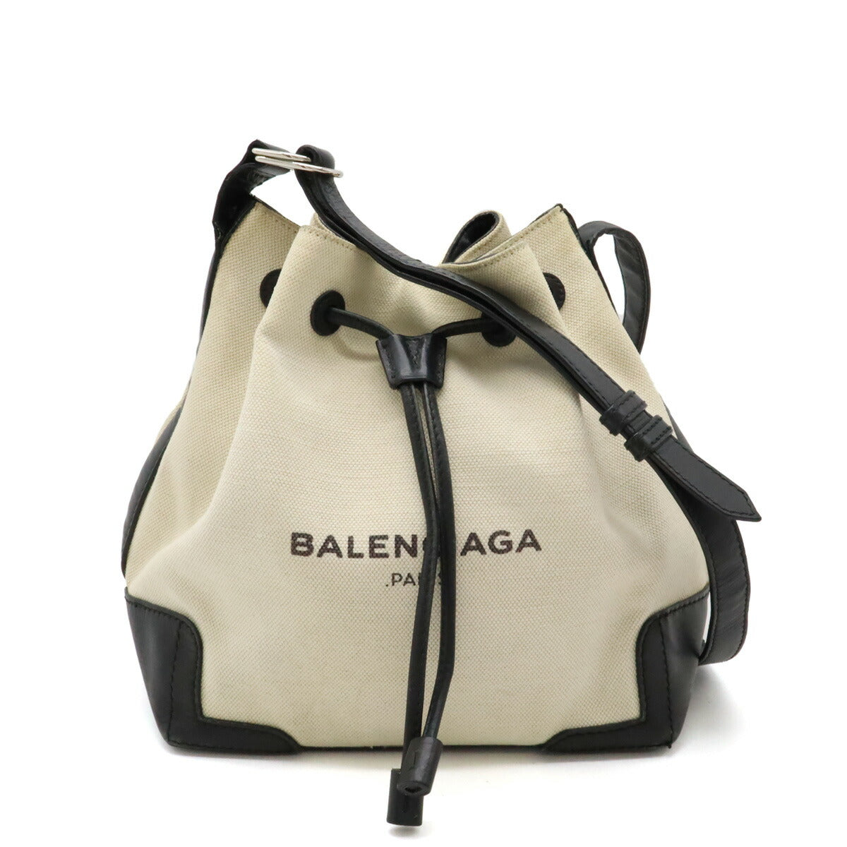 Balenciaga Canvas Leather Navy Bucket Logo Shoulder Bag