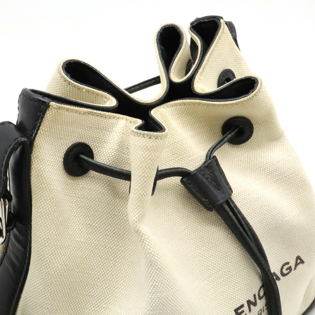 Balenciaga Canvas Leather Navy Bucket Logo Shoulder Bag