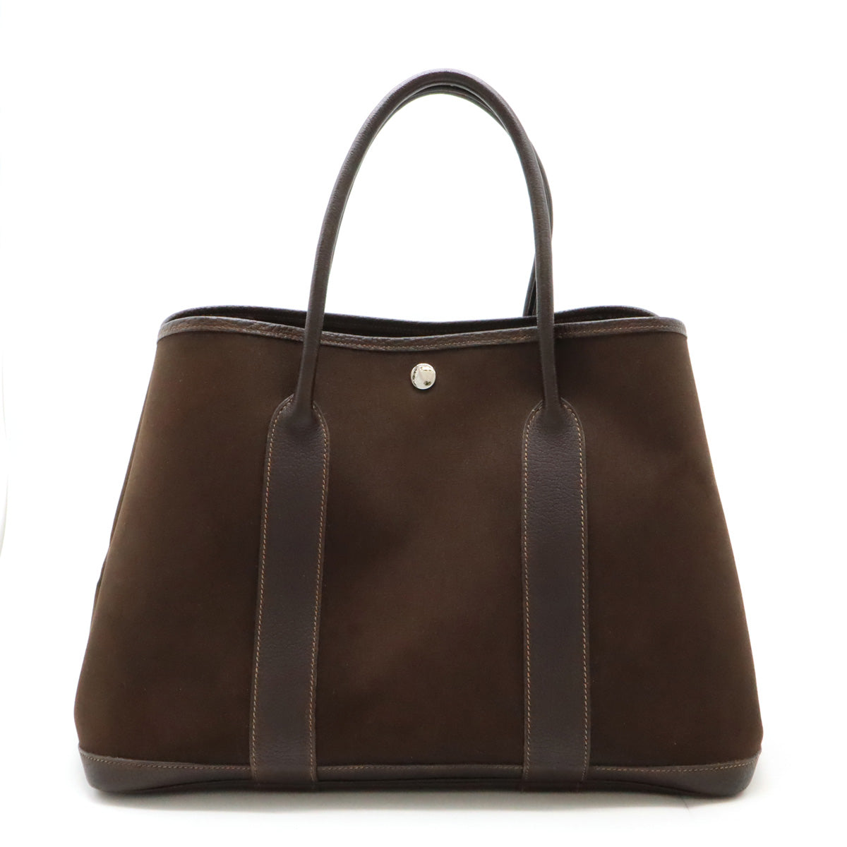 Hermes Garden Party PM Tote Bag Canvas Leather Dark Brown