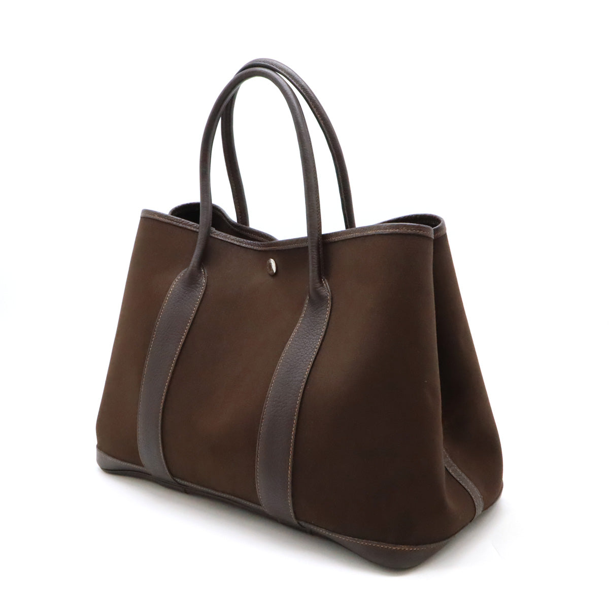 Hermes Garden Party PM Tote Bag Canvas Leather Dark Brown