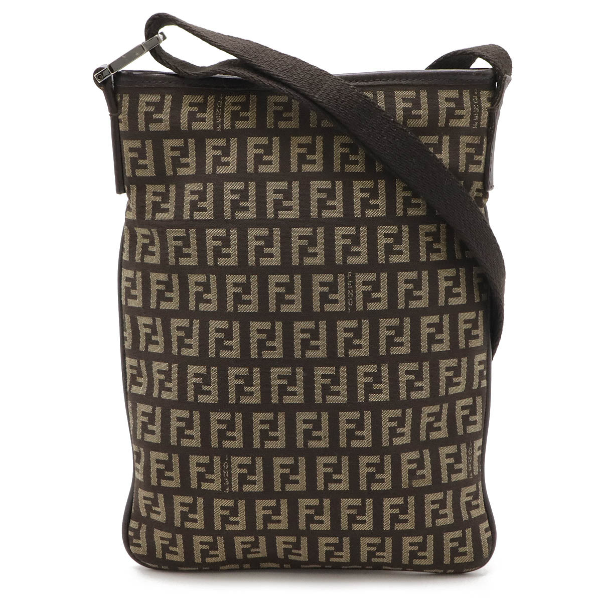 Fendi Zucchino Canvas Leather Shoulder Bag