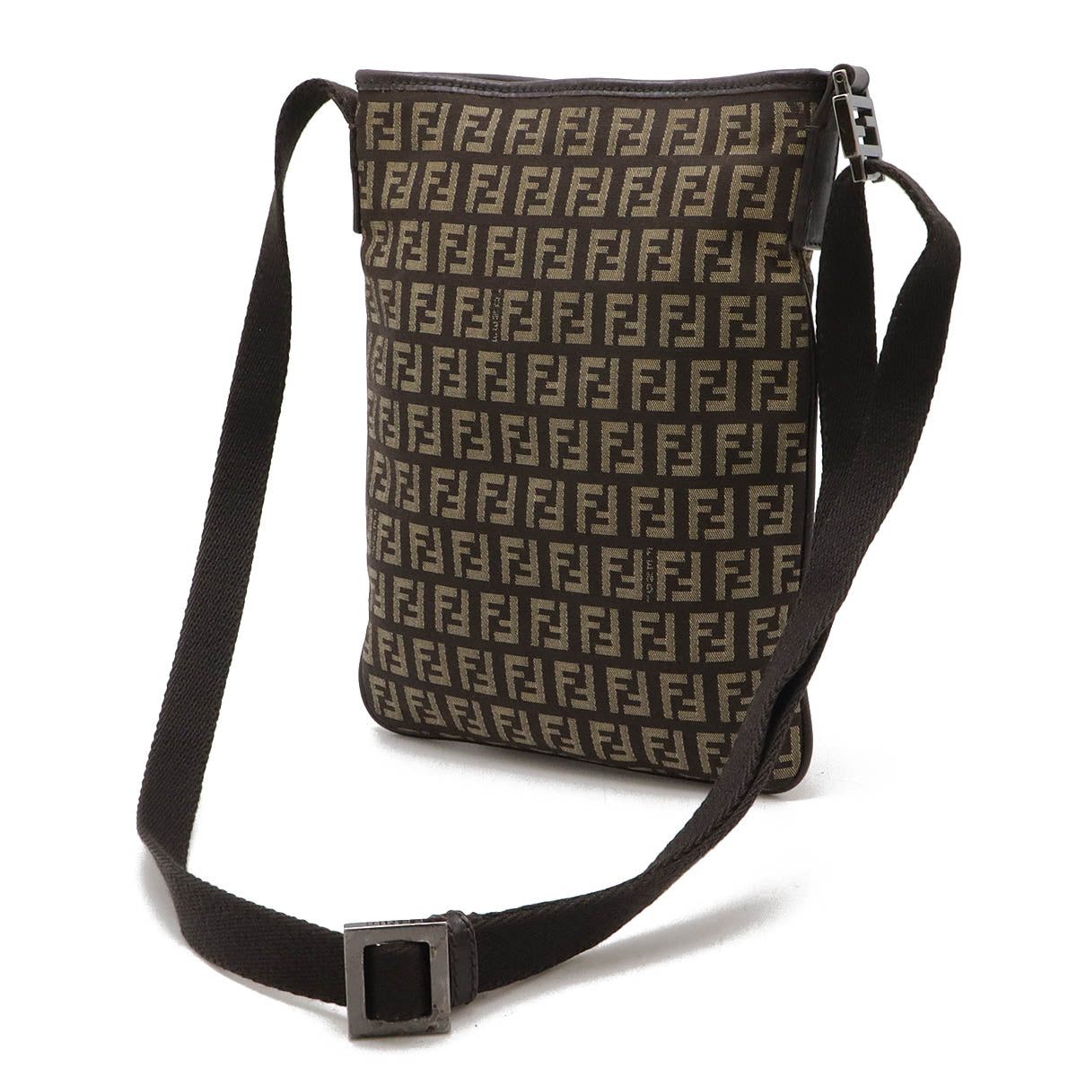 Fendi Zucchino Canvas Leather Shoulder Bag