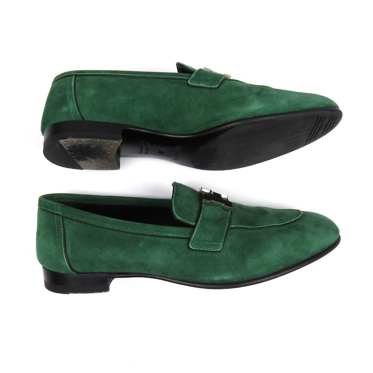 Hermes Green Moccasins