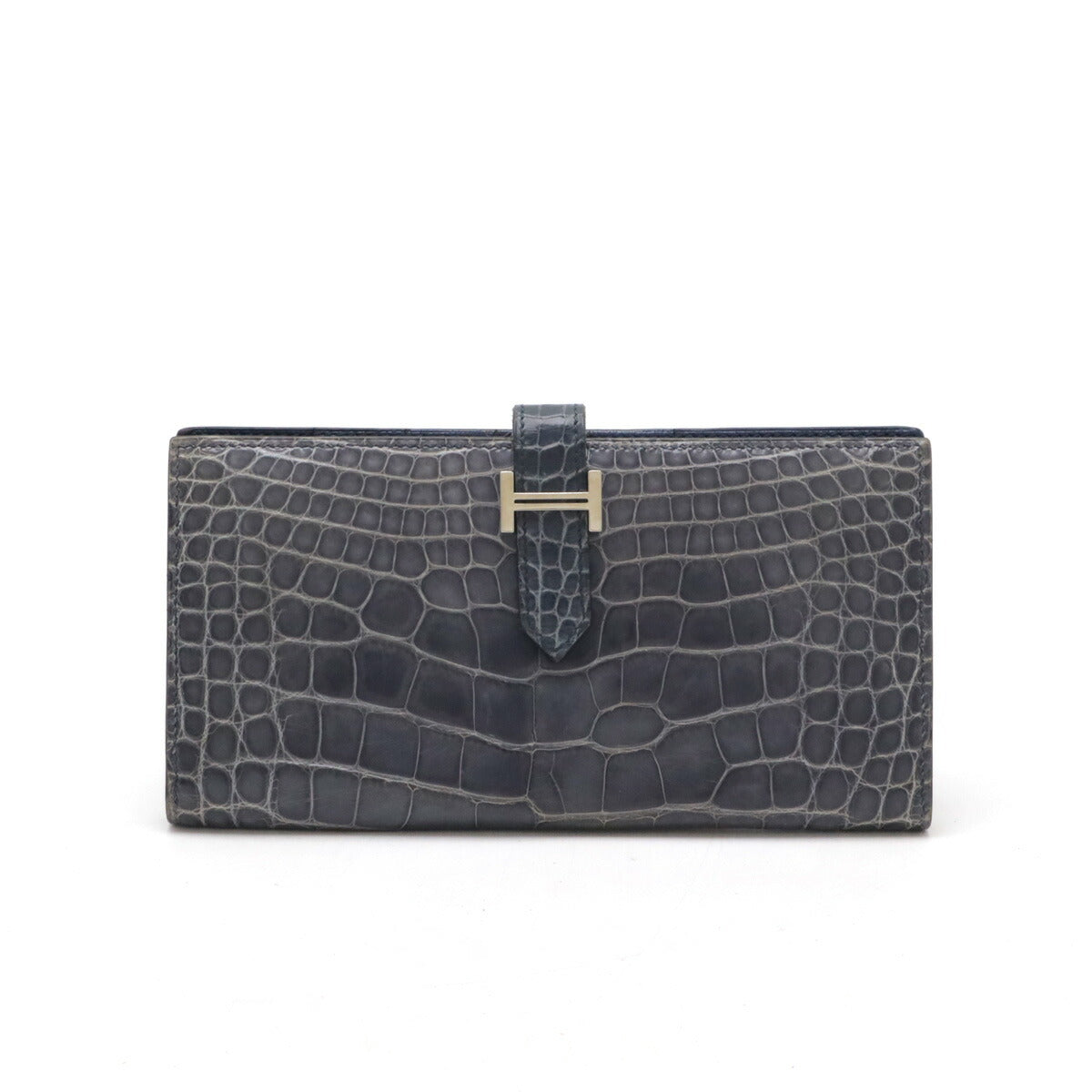 Hermes Alligator Bearn Souffle Wallet Navy