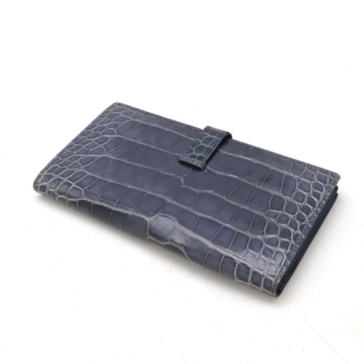 Hermes Alligator Bearn Souffle Wallet Navy