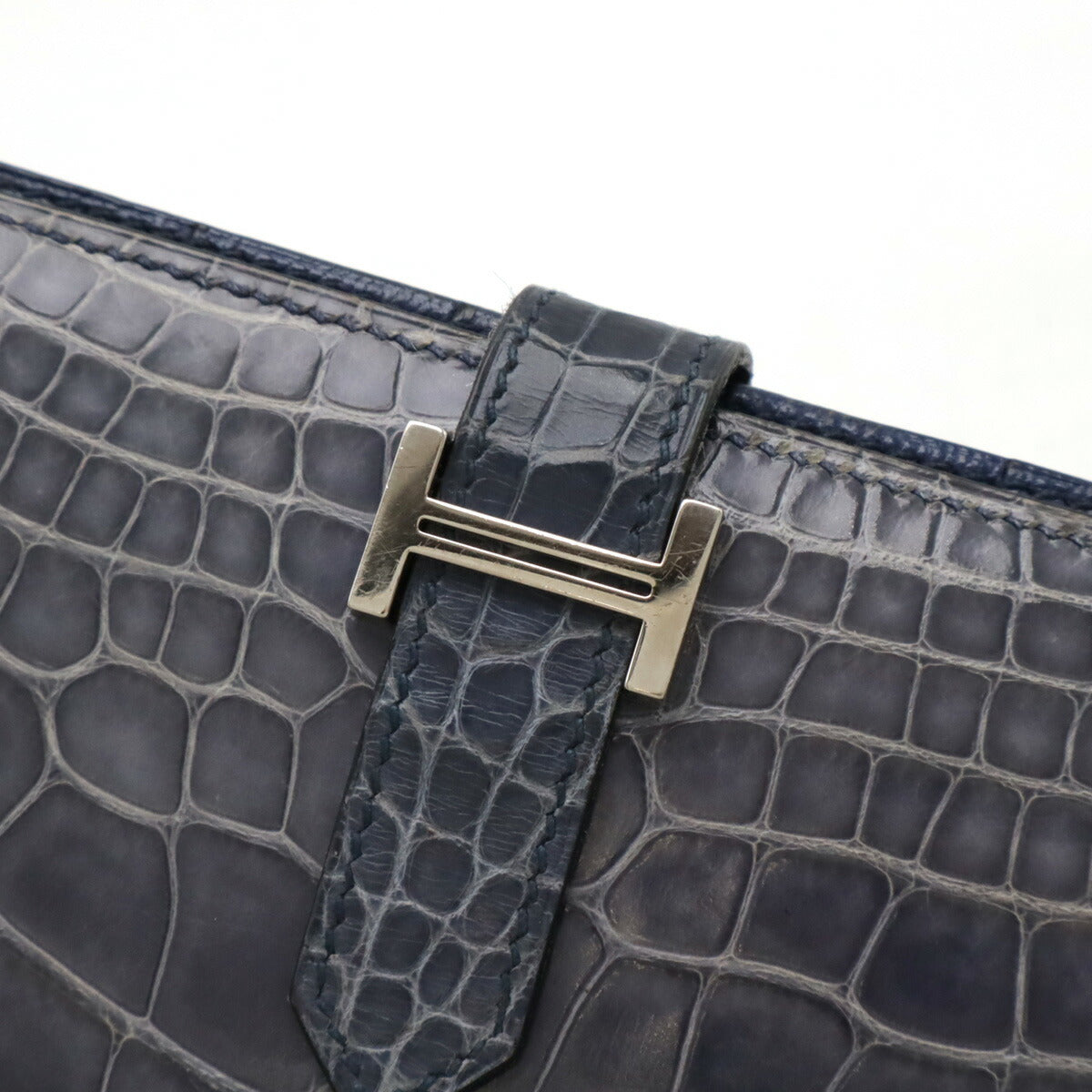 Hermes Alligator Bearn Souffle Wallet Navy