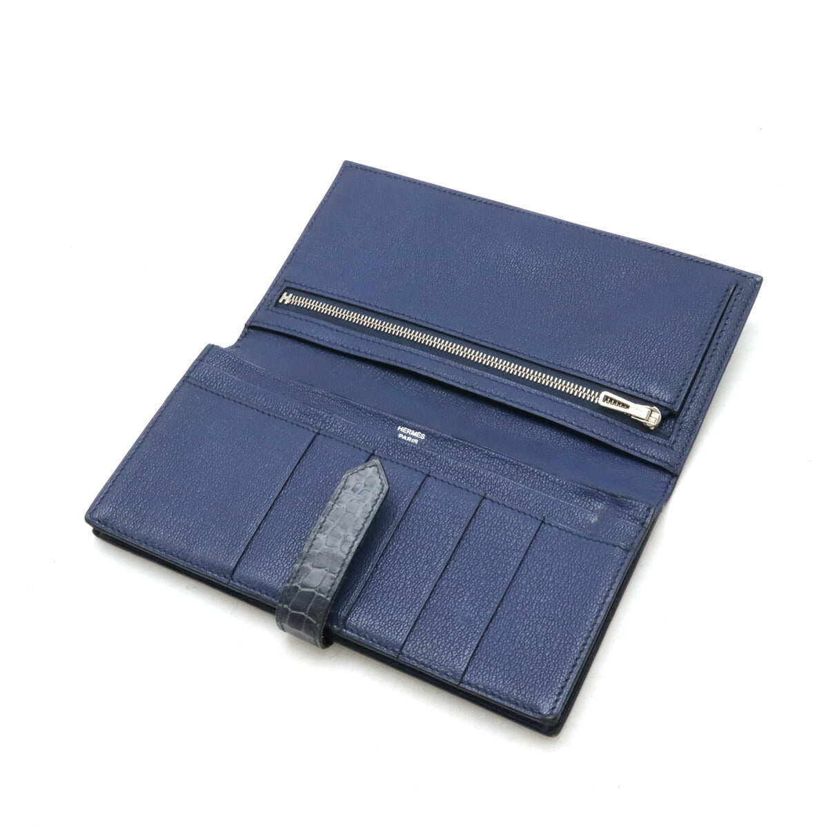 Hermes Alligator Bearn Souffle Wallet Navy