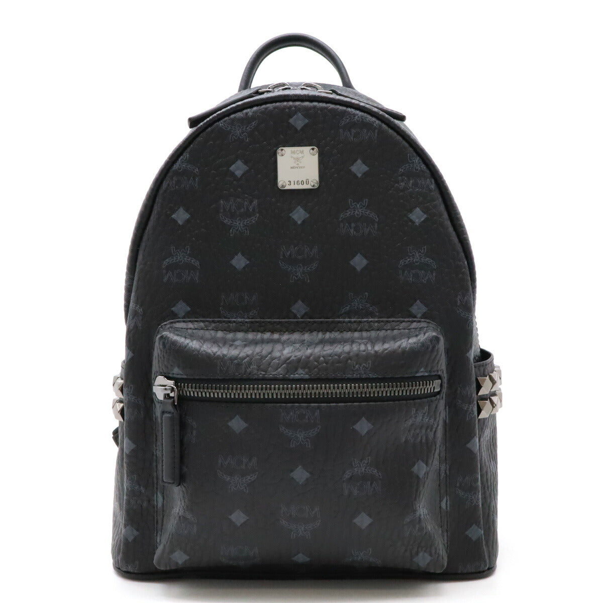 MCM Visetos Leather Studded Backpack Black