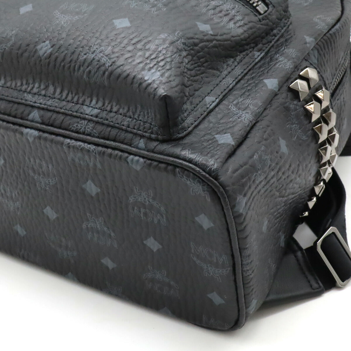 MCM Visetos Leather Studded Backpack Black