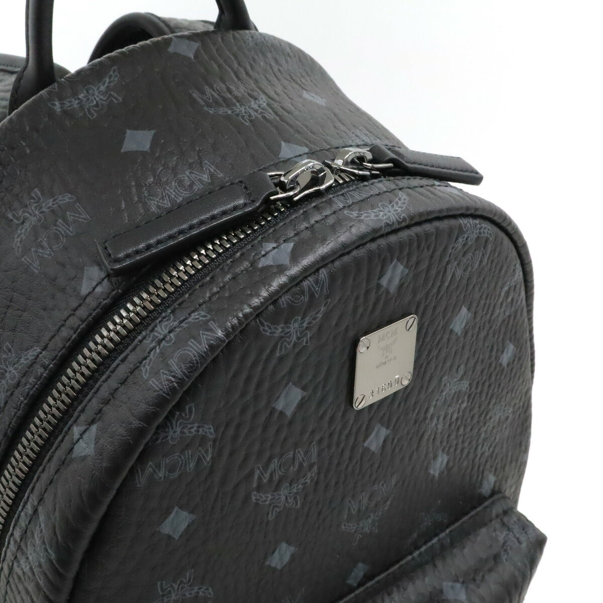 MCM Visetos Leather Studded Backpack Black