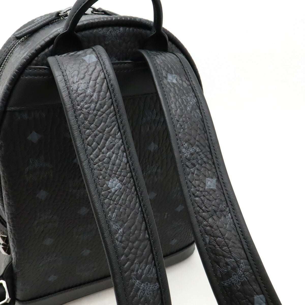 MCM Visetos Leather Studded Backpack Black