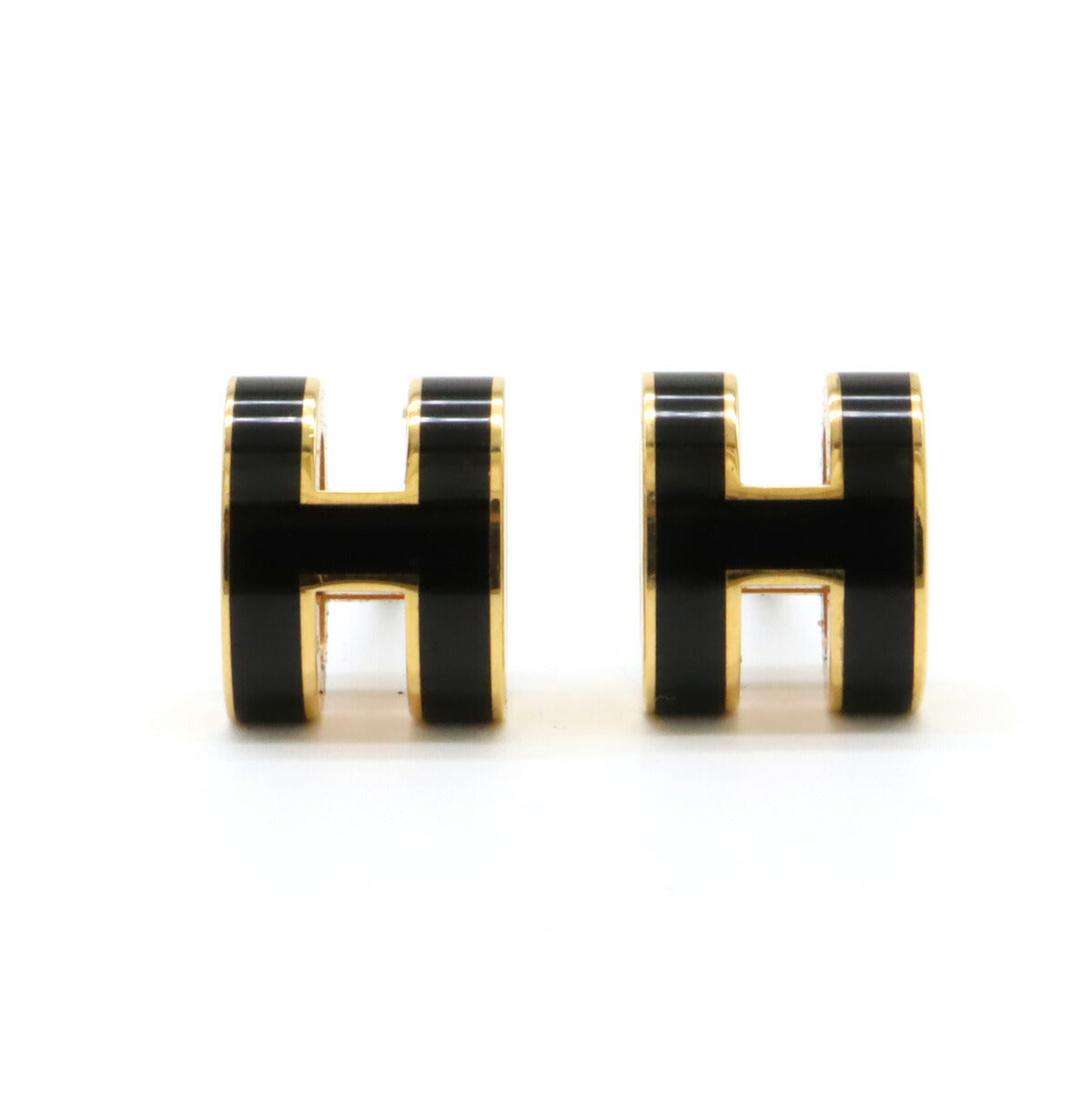 Hermes Mini Pop Ash Earrings Gold Plated Black