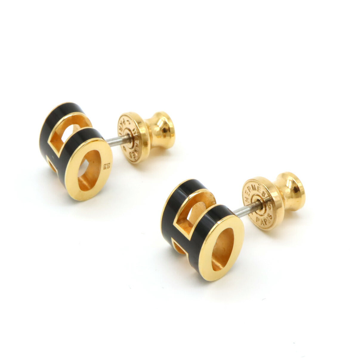 Hermes Mini Pop Ash Earrings Gold Plated Black