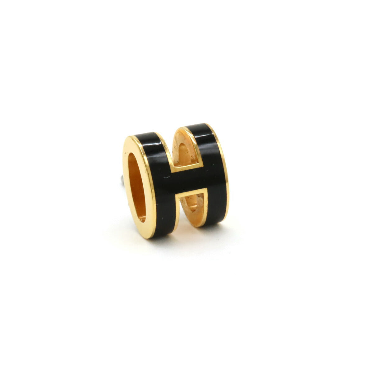 Hermes Mini Pop Ash Earrings Gold Plated Black