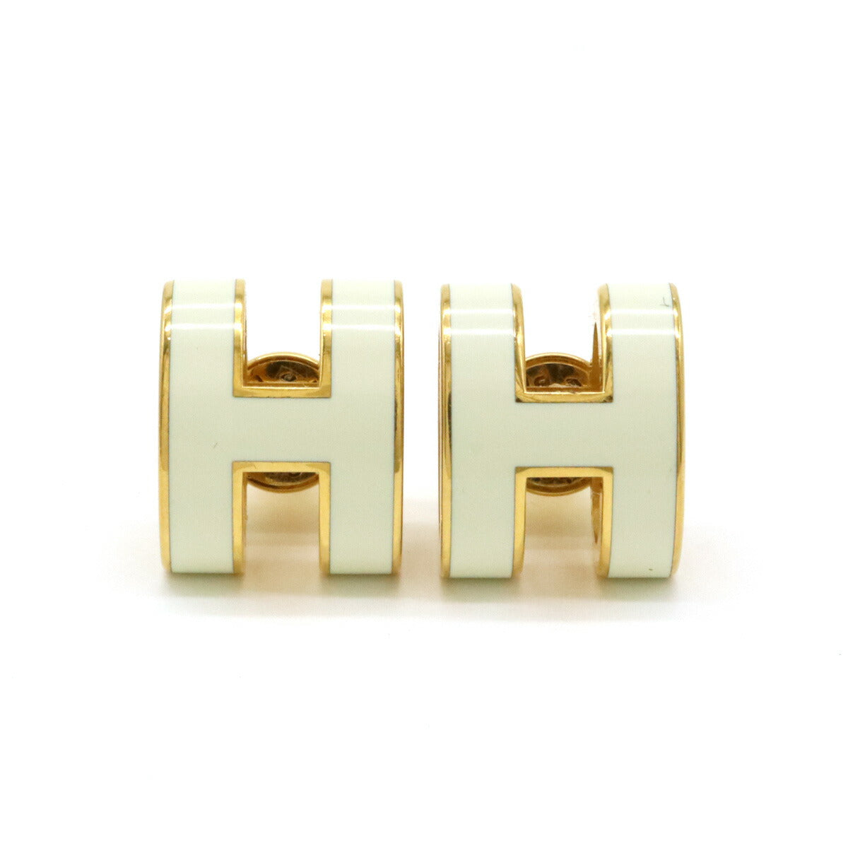 Hermes Pop Ash Earrings Gold Plated White