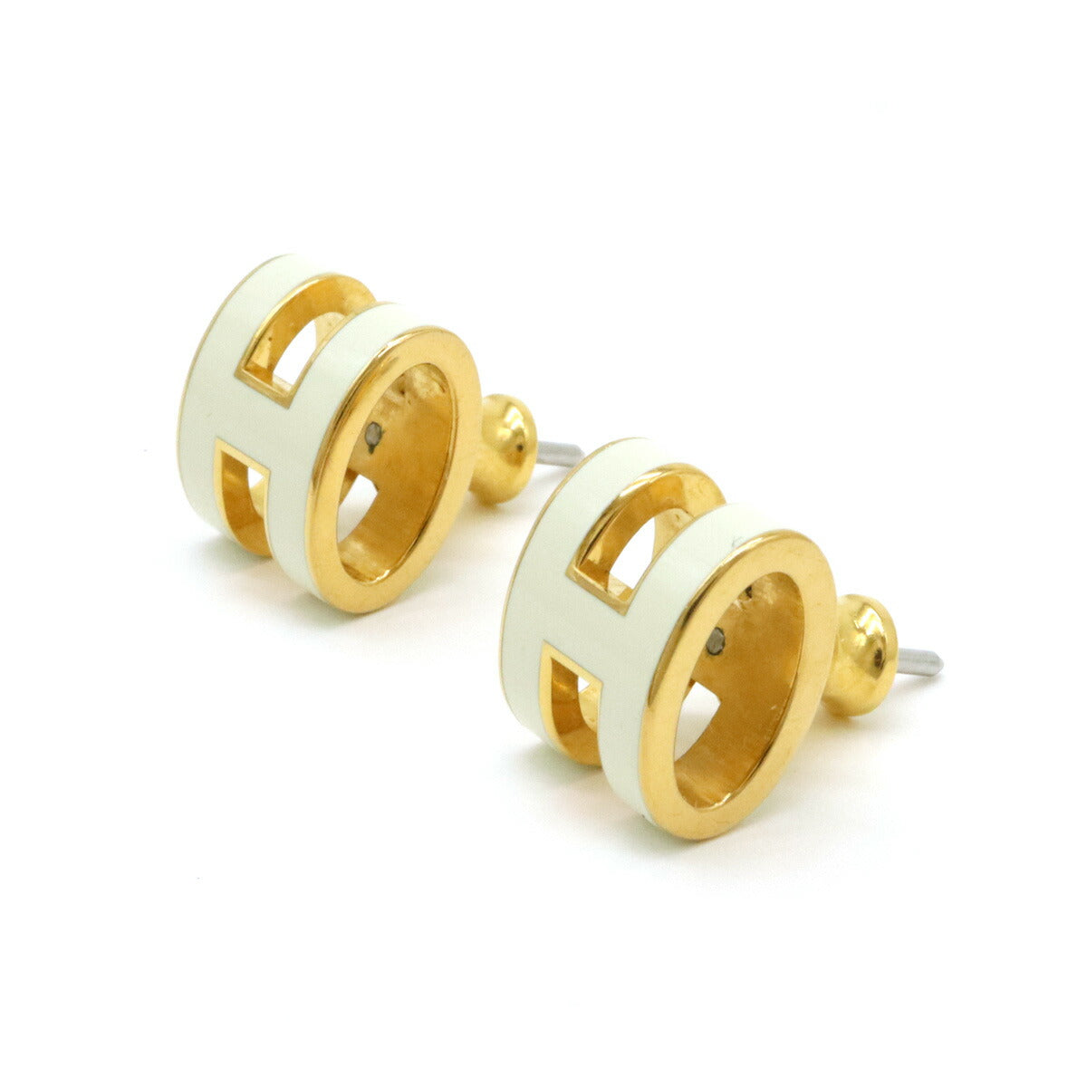 Hermes Pop Ash Earrings Gold Plated White