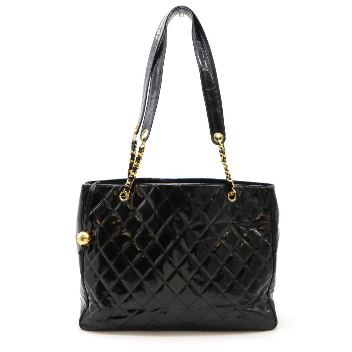 Chanel Patent Leather Chain Tote Bag Black