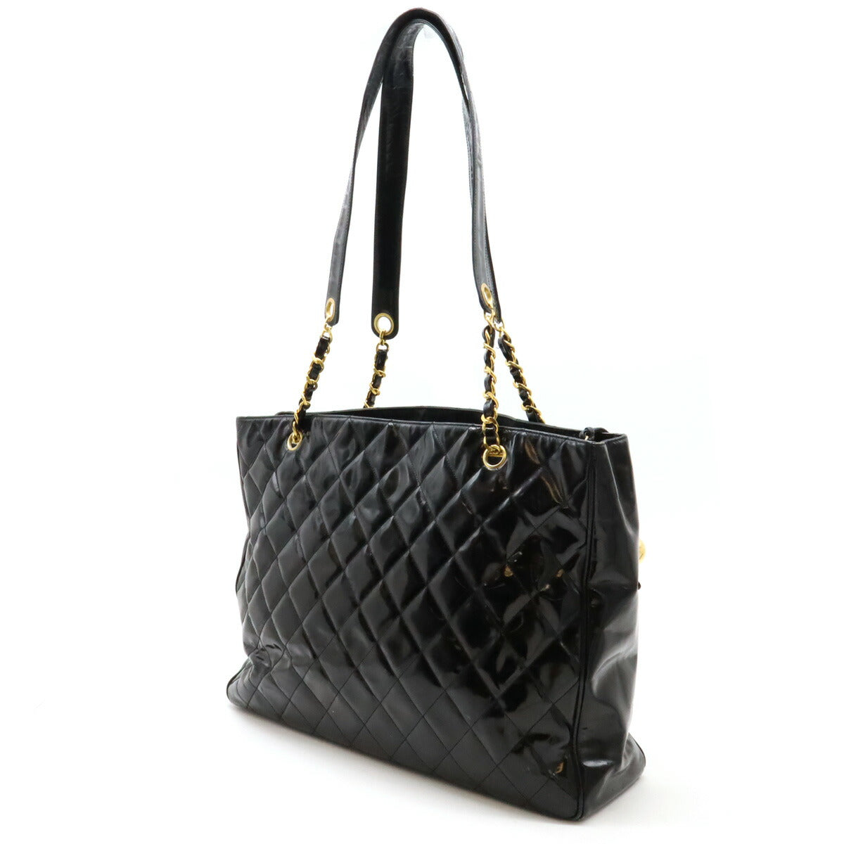 Chanel Patent Leather Chain Tote Bag Black