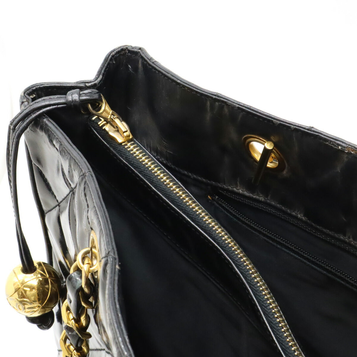 Chanel Patent Leather Chain Tote Bag Black