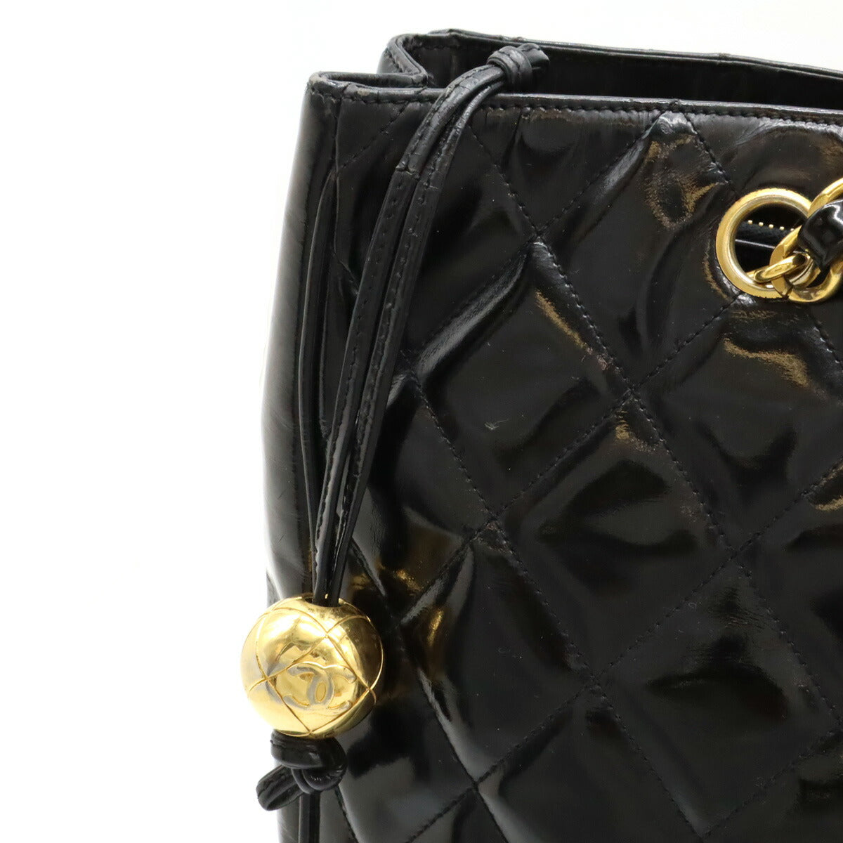 Chanel Patent Leather Chain Tote Bag Black