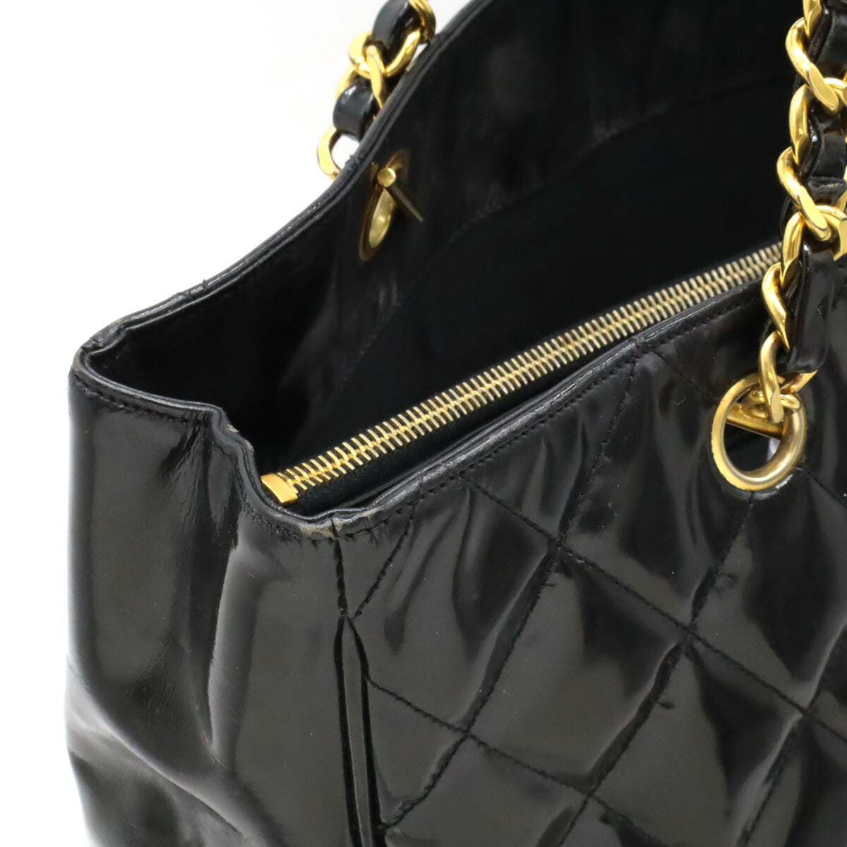 Chanel Patent Leather Chain Tote Bag Black