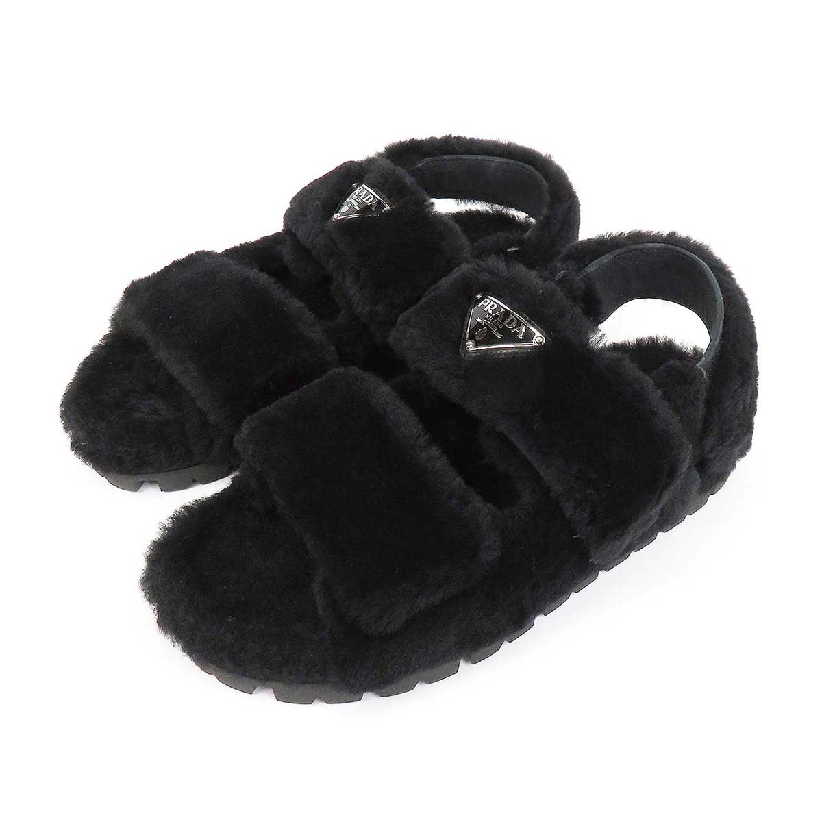 Prada Black Fur Sandals