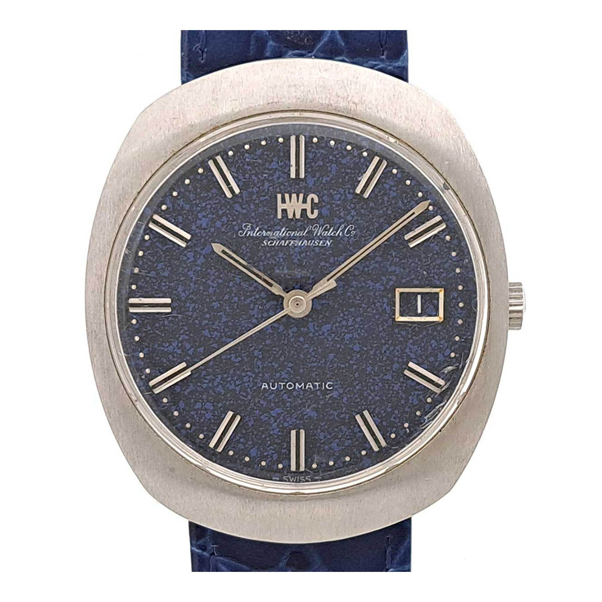 IWC Stainless Steel Leather Automatic Watch Blue Dial