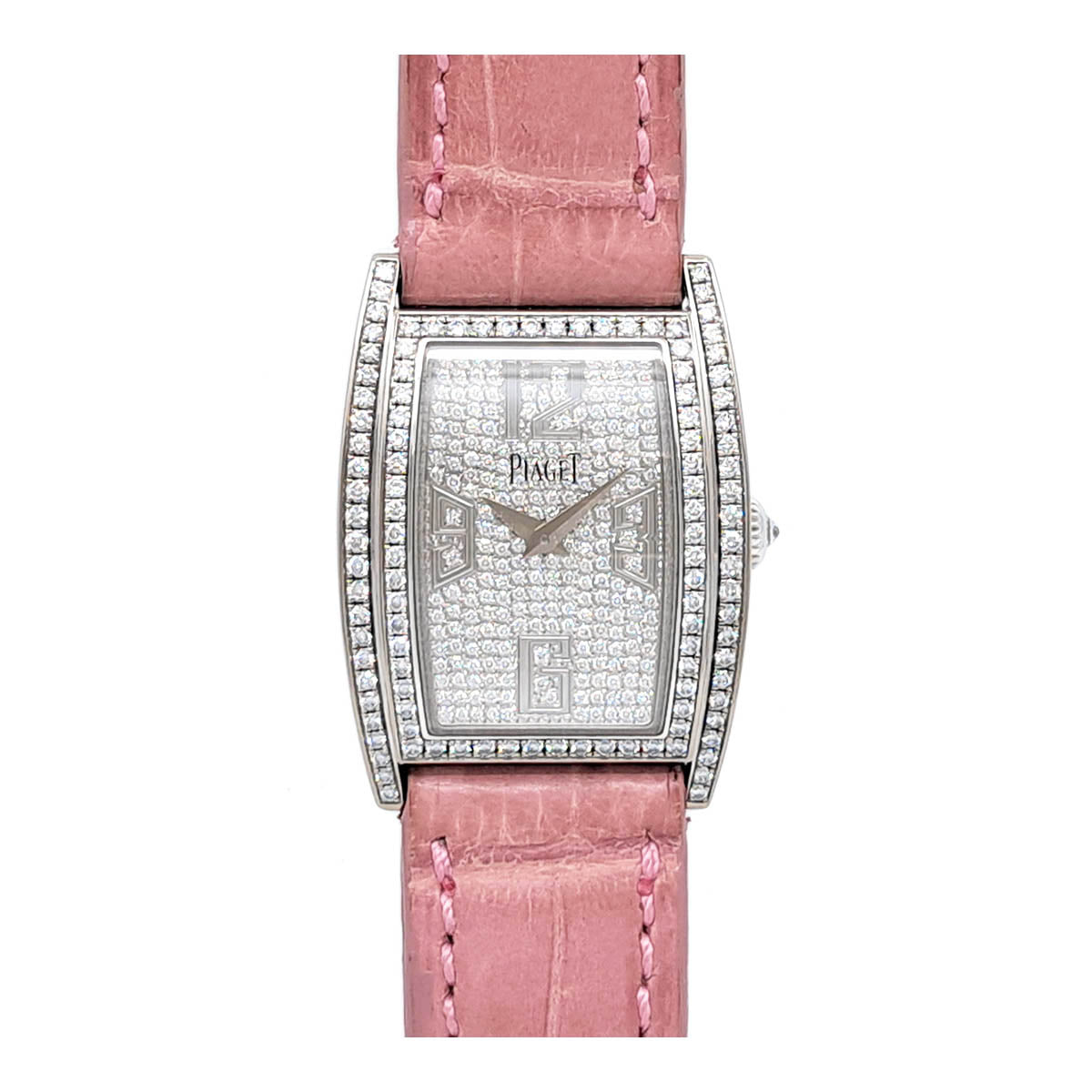 Piaget White Gold Leather Diamond Quartz Watch