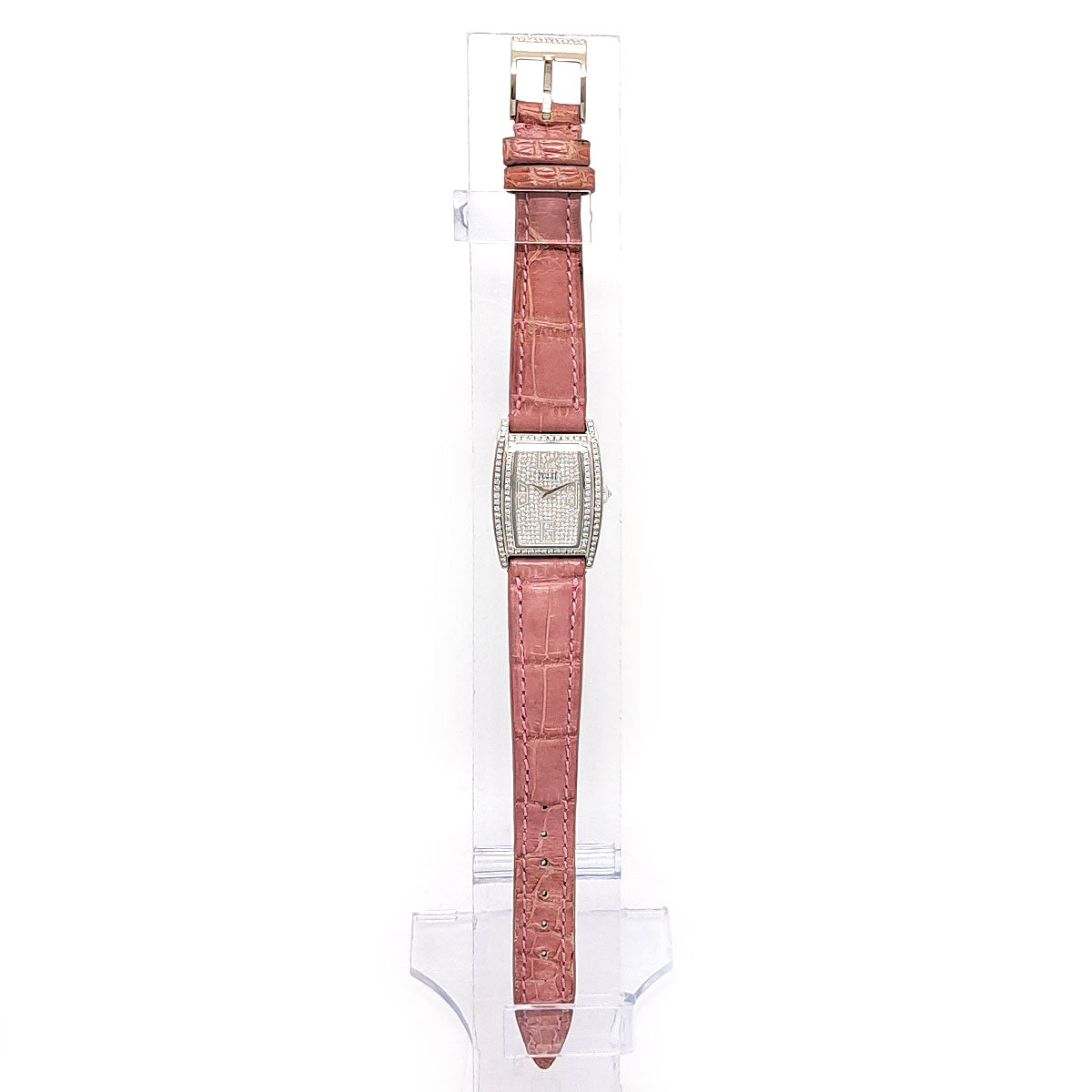 Piaget White Gold Leather Diamond Quartz Watch