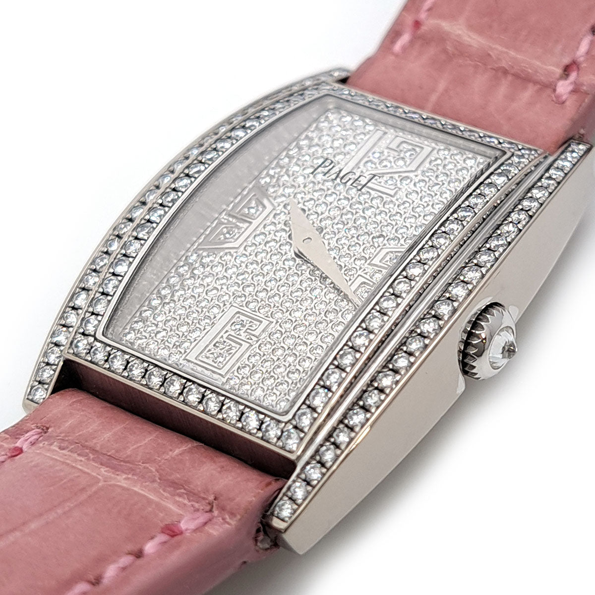 Piaget White Gold Leather Diamond Quartz Watch